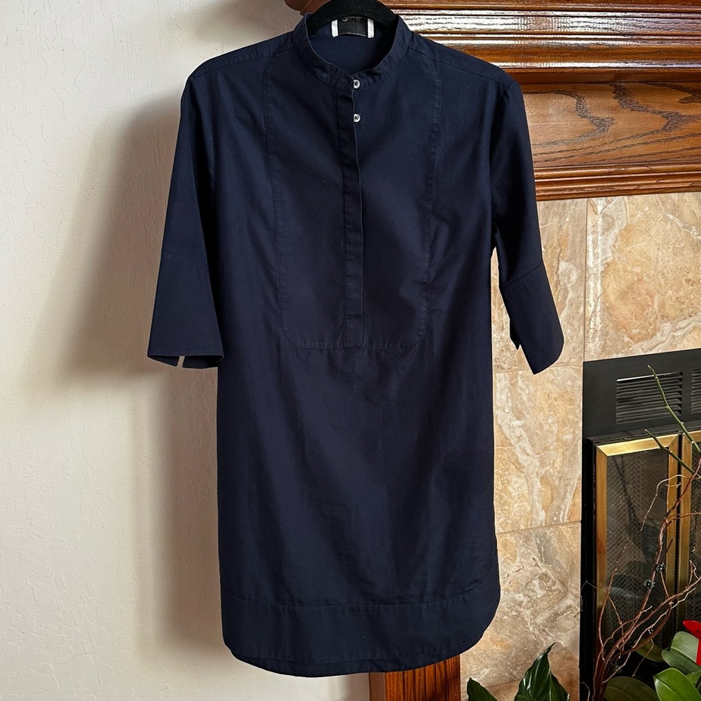 3.1 Phillip Lim Navy Cotton Mandarin Collar Shirt Dress